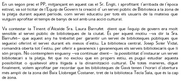 Ple de l'Ajuntament de Gavà (25 de maig de 2005) on es discuteix la proposta del PPC d'instal·lar una biblioteca a Gavà Mar